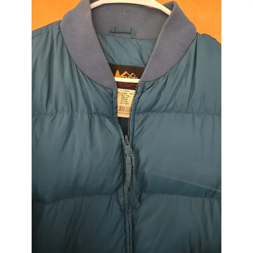 Vintage 90's REI Zipped Pockets Down Full Zip Puffer Jacket Blue Sz Large Tall